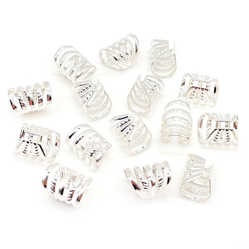 10 unids/lote 6x9mm cuentas doradas y plateadas, cuentas ajustables para trenzas de pelo, anillos trenzados para el cabello, Clips para puños, tubos, herramienta de estilismo de joyería: Multicolor