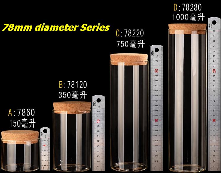 2 stk/parti 78 x 280mm 1000ml tomme glasflasker med korkduftende teflasker gennemsigtige højborosilikatglasflasker