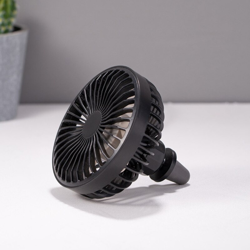 Universell färg bil luftventil fläkt med led atmosfär ljus justerbar hastighet usb power fläkt för hem bil kontor kyla sommar fläkt: Svart