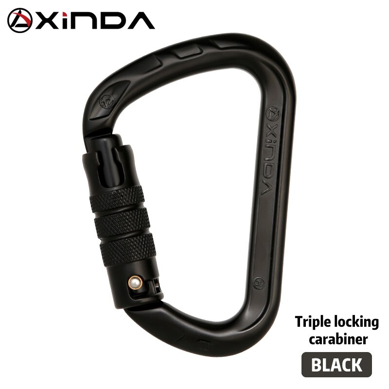Xinda outdoor D-shape rock climbing carabiner aluminum mountaineering Screw Auto safety buckle climbing carabiner: triple lock Black