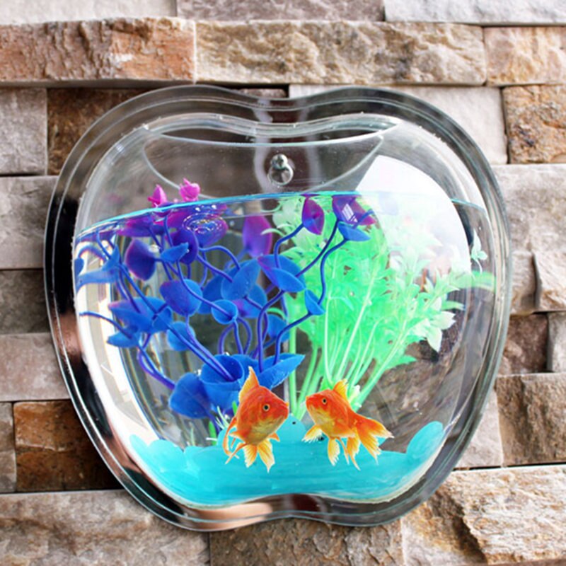 Fish Bowl Acrylic Hanging Aquarium Wall Mounted Pet Fish Tank: Mirror / 23x21x9.5cm