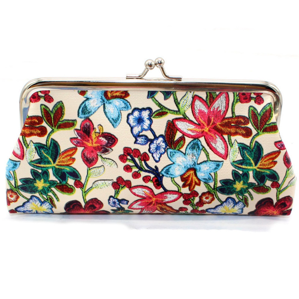 Women Retro Printing Flower PU Leather Solid Wallets Female Coin Purse Card Holders Handbag Hasp Long Wallet Handbag A10 AP16