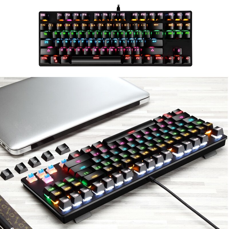 Clavier mécanique de jeu BAJEAL clavier de jeu 87 touches Mix LED rétro-éclairé USB pour ordinateur portable Gamer