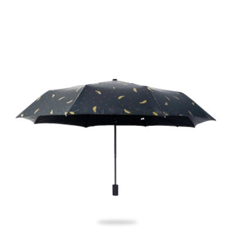 Large Size Sun Umbrella Folding Umbrella Sun Protection UV Men and Women Black and white feather pattern: Black