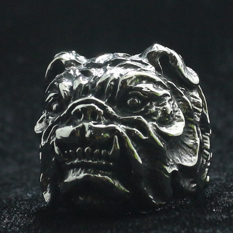 Mens 316L Roestvrij Staal Cool Punk Gothic Bull Hond Grote Ring