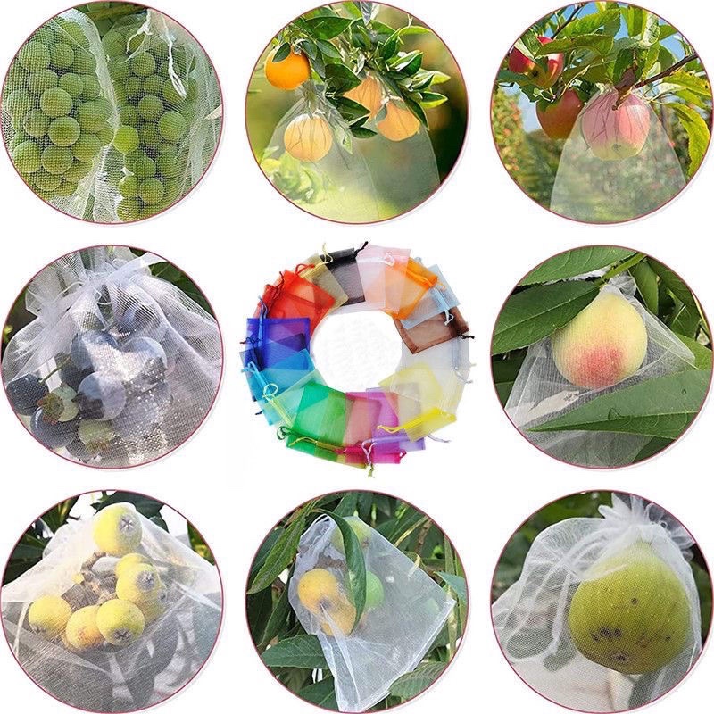 1-100Pcs Bundle Mouth Organza Drawstring Garden Bird Proof Net Fruit Protection Bag Mesh Packaging Bags Gardening Tools