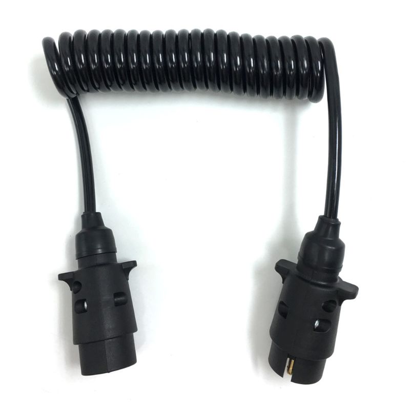 7 Pin Plastic Trailer Plug X2 w/curly extension Cable 1.5M Male to Male 12V Trailer Lighting Board Caravan 270E