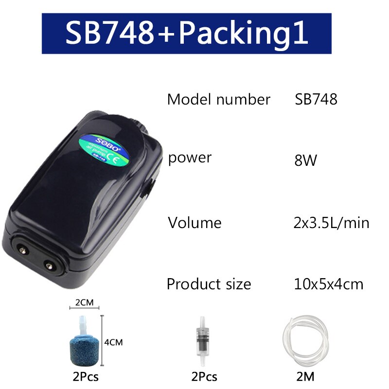 SOBO High Power 8w 12w Fish Tank Oxygen Air Pump Fish Aquarium Air Compressor Adjustable Air Flow Oxygen Pump For Fish: SB748 Packing1