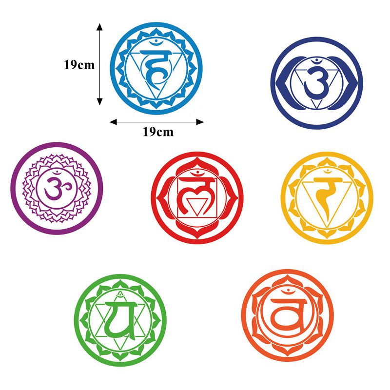 7pcs/set Chakras Vinyl Wall Stickers Mandala Yoga Om Meditation Symbol Wall Decals for Home Living Room/Yoga Studio Decoration