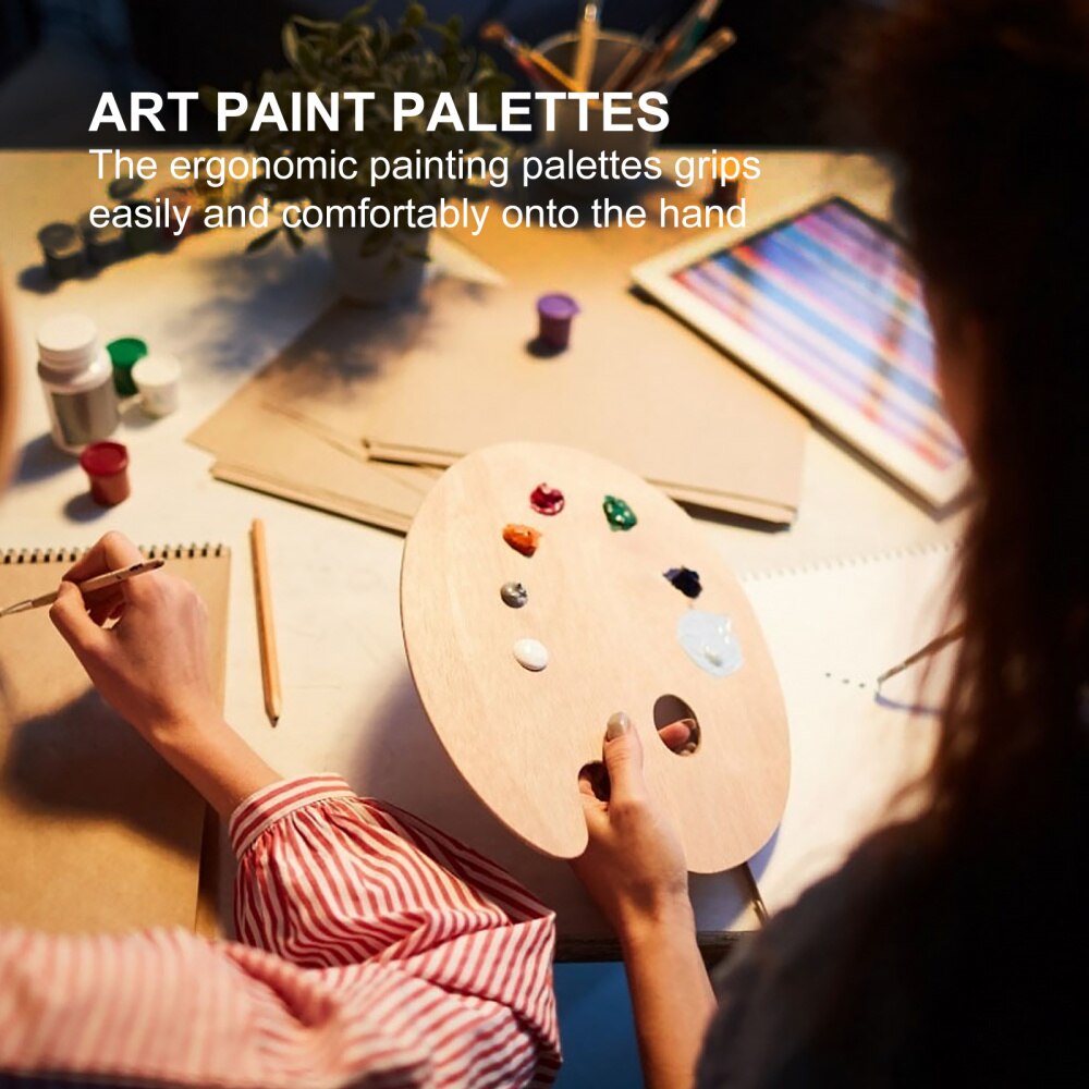 2pcs Oval Shaped Wood Palettes Painting Color Palettes Color Mixing Plates