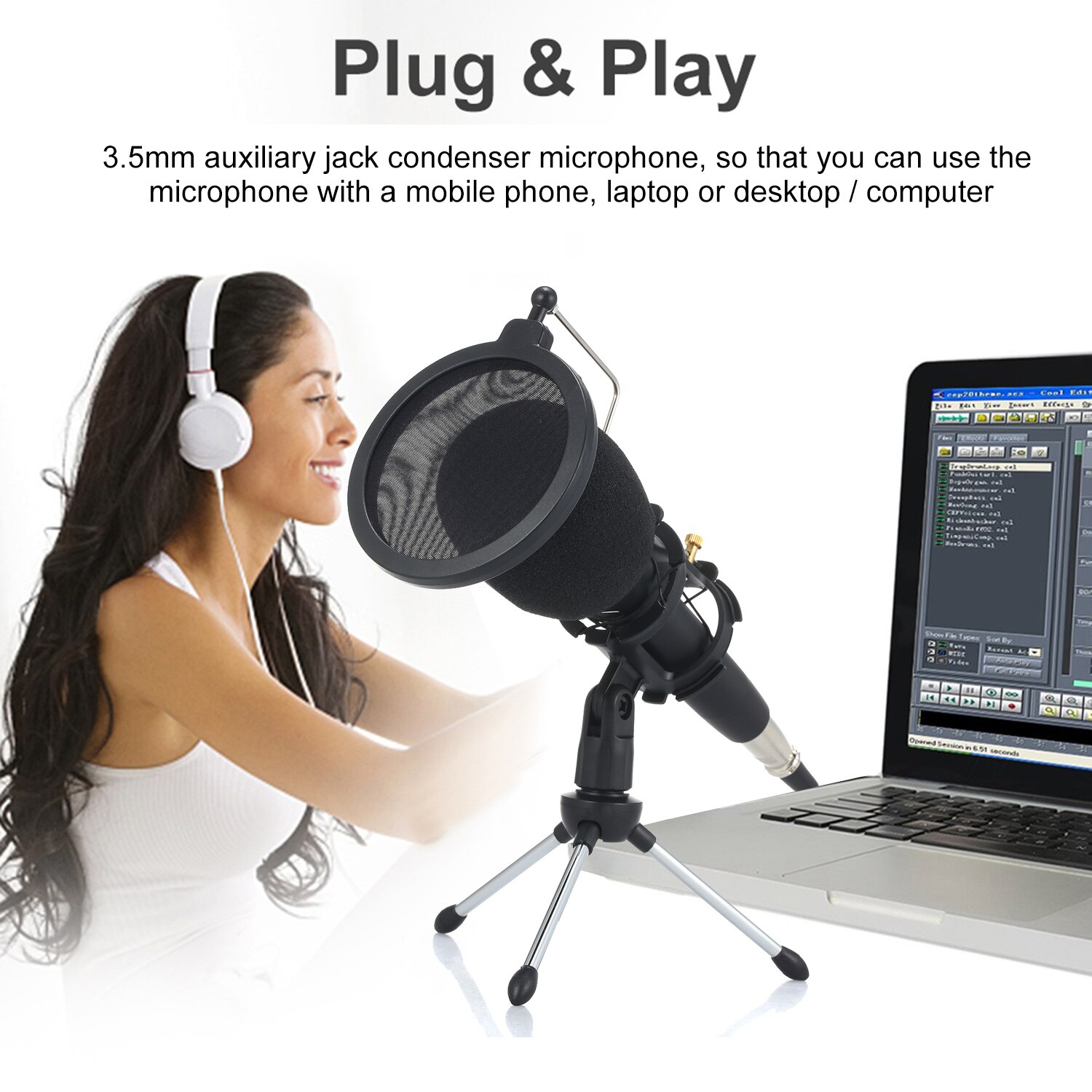 Condenser Microphone with Stand 3.5mm for Computer Phone PC Microphone Mic for Sing Recording Live Broadcast
