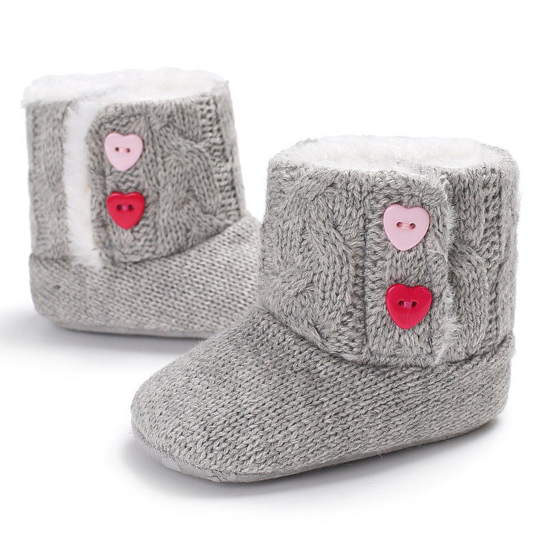 Winter Schnee Stiefel Baby Mädchen Jungen Häkeln Stricken Woolen Weichen boden Kleinkind Schnee Stiefel Schuhe: Grau / 7-12 Monate