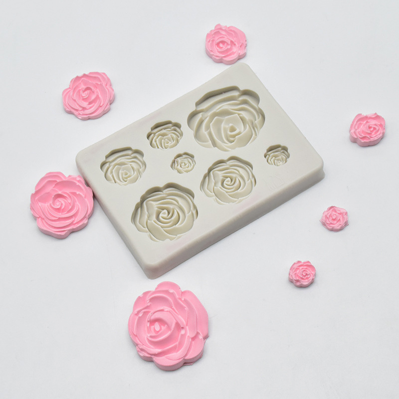 Diy silikone fondant skimmel blomster rose form 7 hul chokoladeforme kage til bagning  j2y