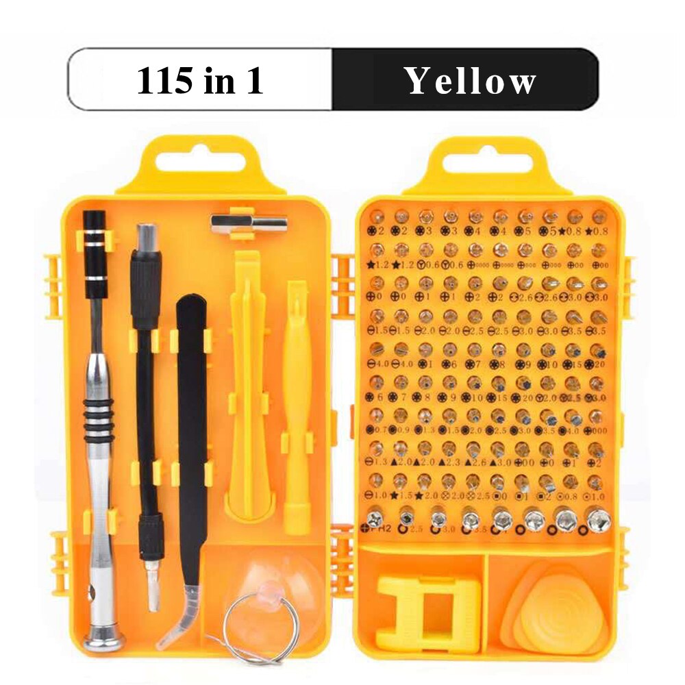 Orange True 115-i-1 Presisjonsskrutrekker Sett for Elektronikk - Krom-Vanadium Stål, Magnetiske Bits, Isolert Håndtak: 115 in 1 gul
