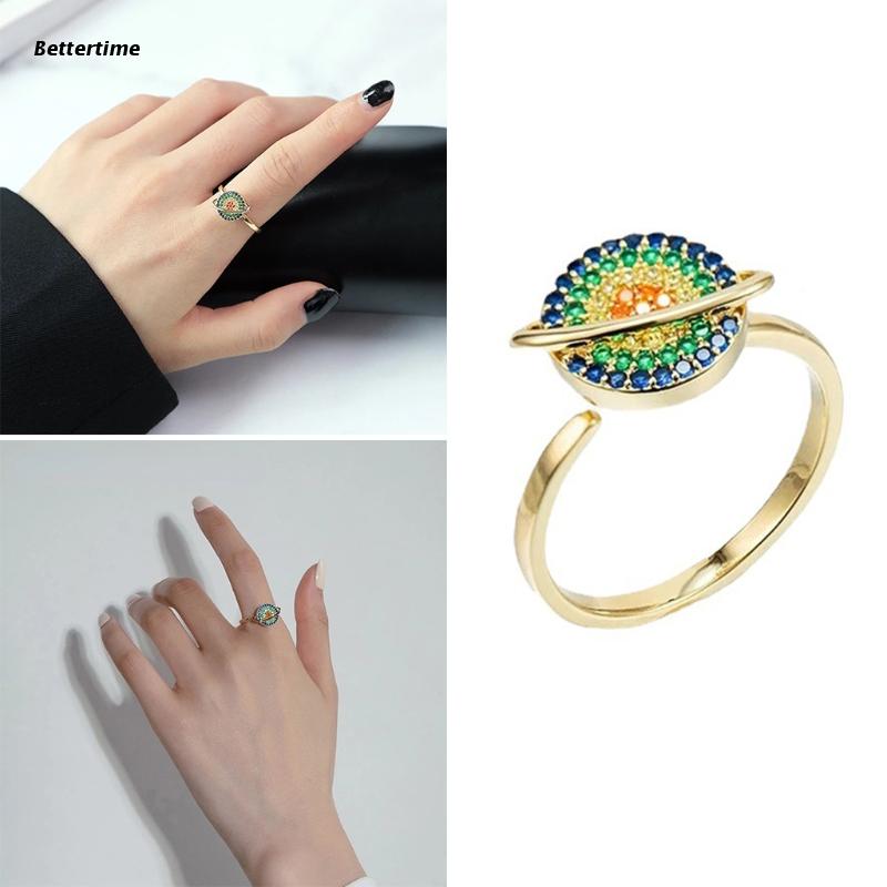 B36D donne colorate Planet Fidget ansia anello aperto regolabile rotante antistress