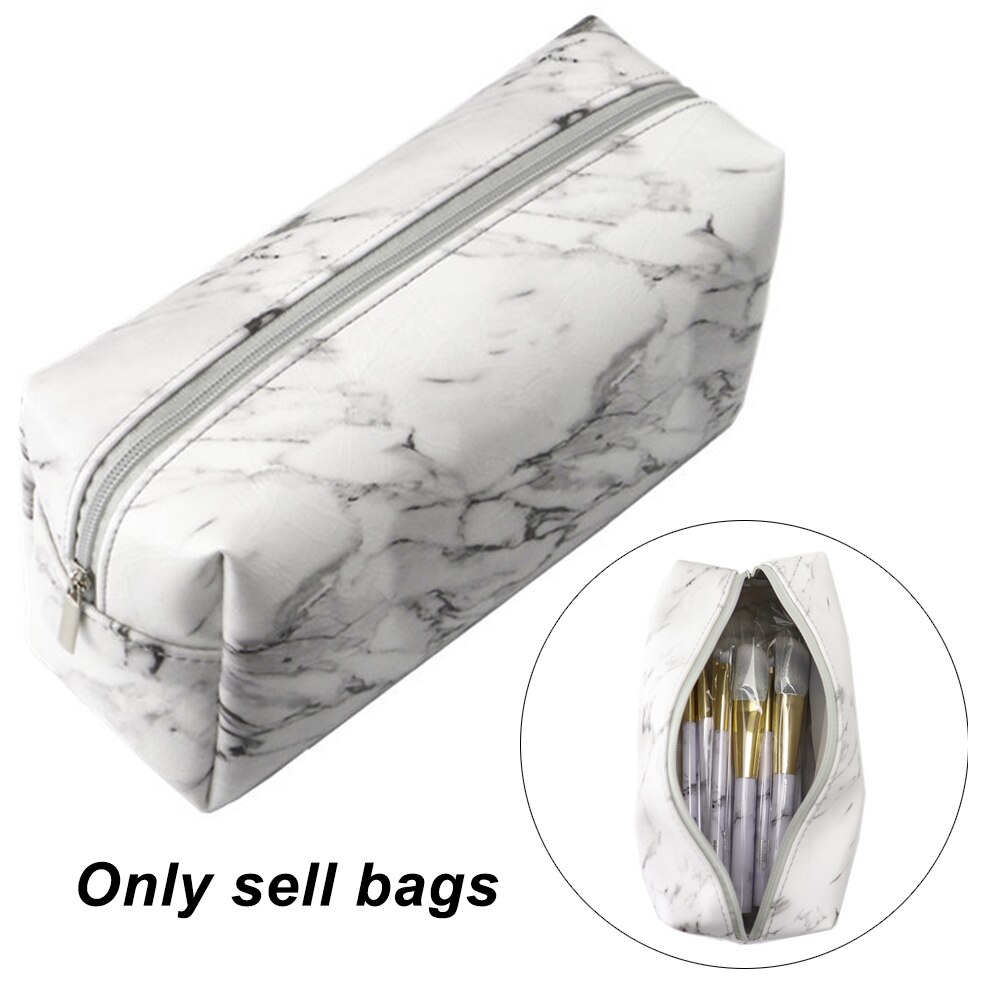 Pencil Case Marble Grain Protective PU Leather Travel Wear Resistant Waterproof Large Capacity Women Portable Zipper Makeup Bag