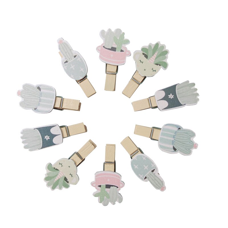 Lot de 10 clips en bois de cactus avec ficelle, pour décoration de salle, affichage de photos, papier mémo, bricolage