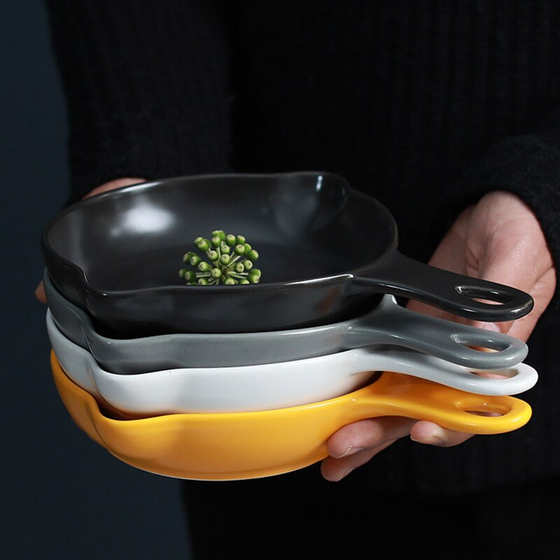 Matte Ceramic Baking Dish Round Plate Pasta Lasagna Pan with Single Handle Fruit Salad Dinner Plate Nordic Baking Dish Tray