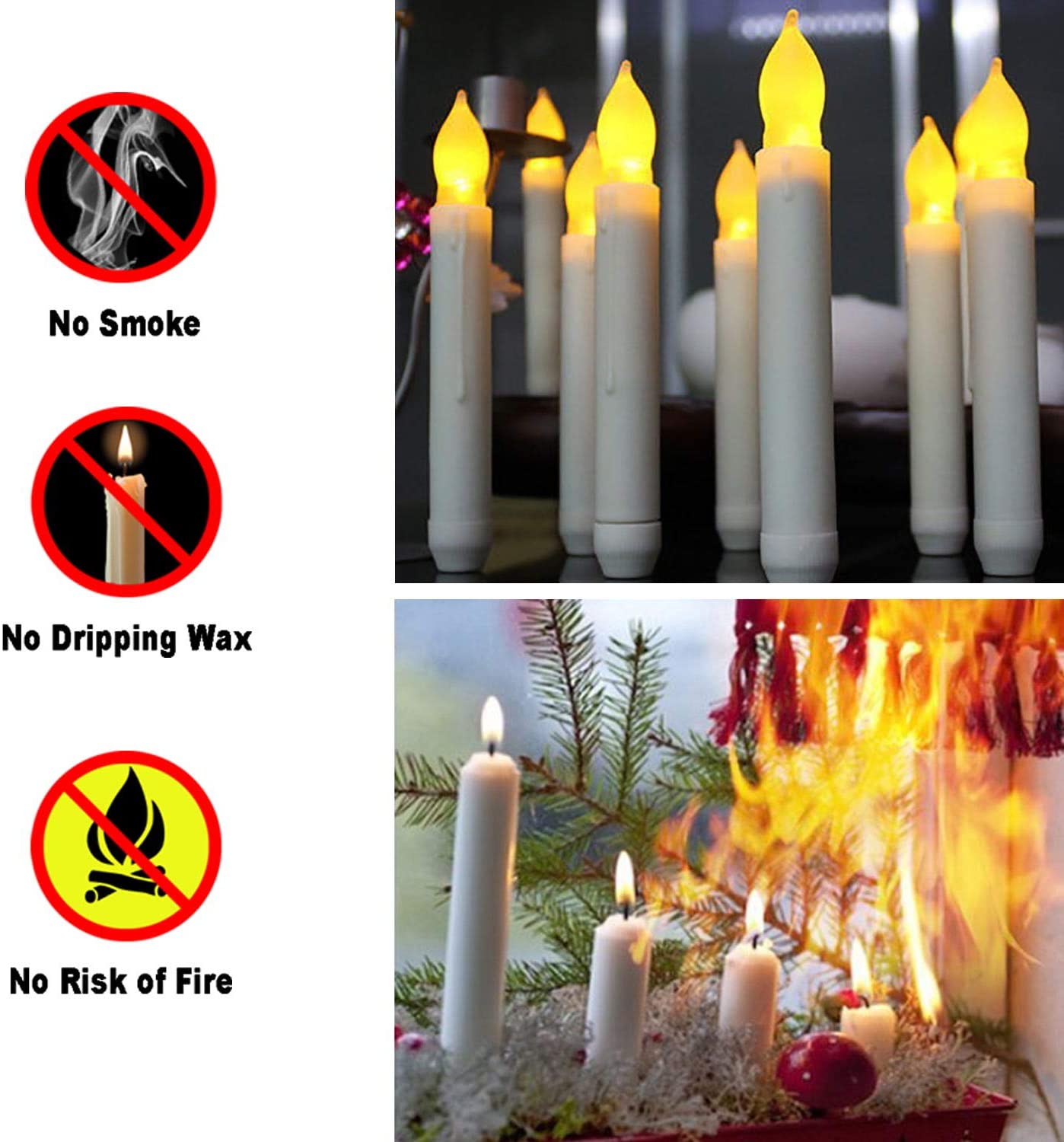 24PCS LED Flameless Taper Candle Lights Battery Operated Floating Handheld Candlesticks for Church Party Halloween Decorations