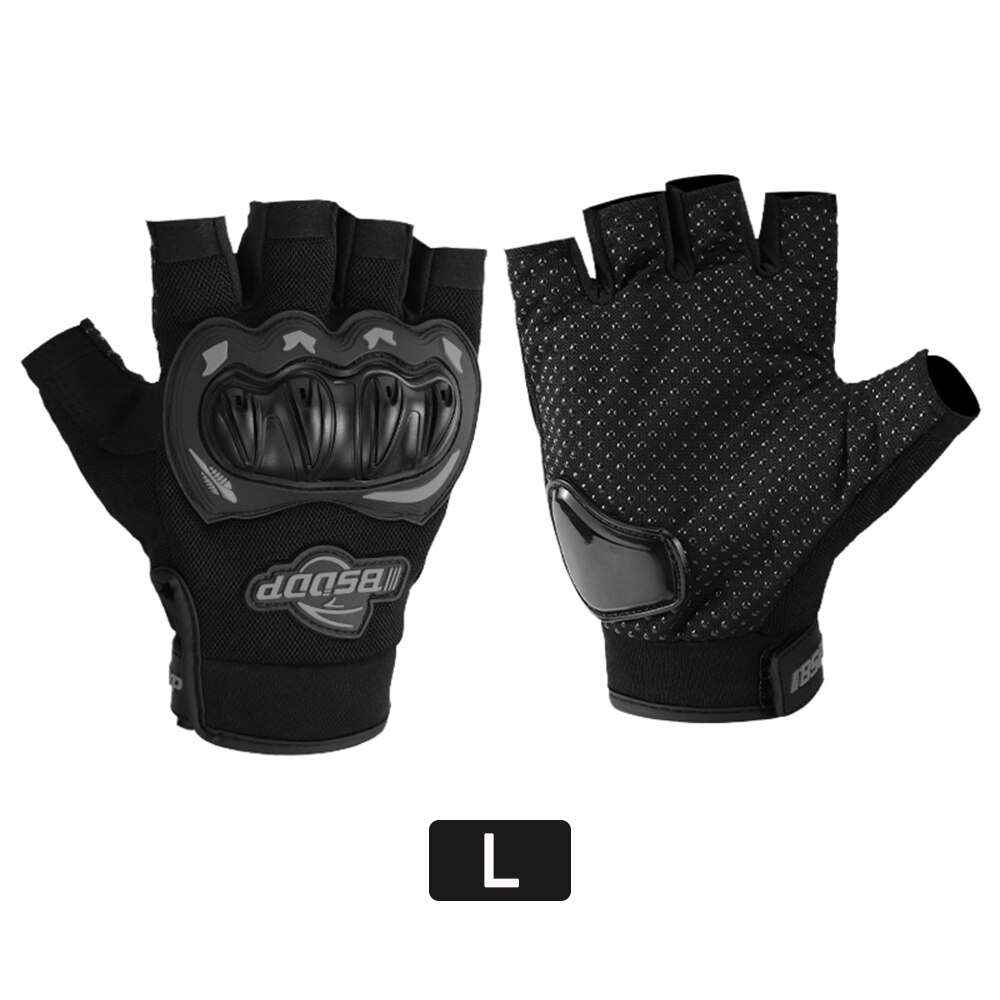 Motorcycle Half Finger Glove Motorbike Motocross Moto Hard Knuckle Fingerless Riding Biker Protective Gear gloves: B-L