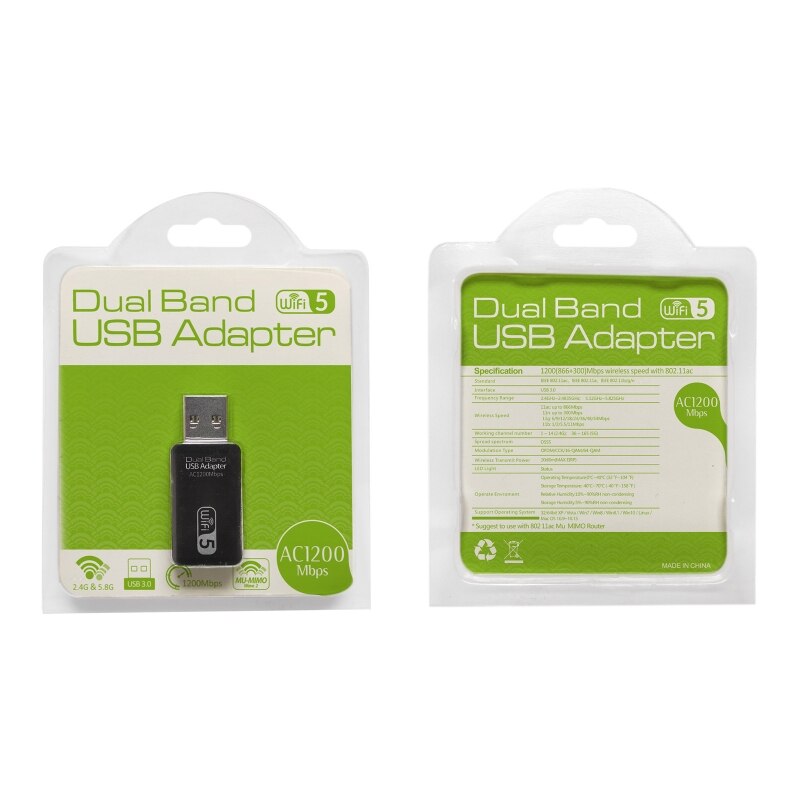 5.8G/2.4G Wireless USB WiFi Adapter 1200Mbps Network Card WiFi Receiver Transmitter Dual Band Fast Receiving for PC