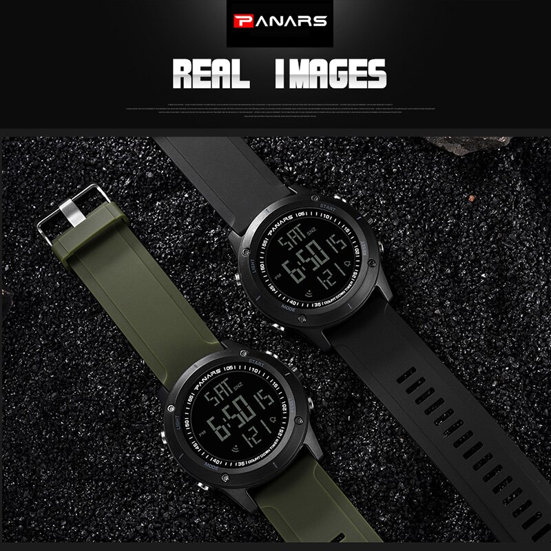 PANARS-montre-bracelet résistante à la plongée pour hommes, numérique, montre de Fitness, grands nombres à double temps, rétro-éclairage LED