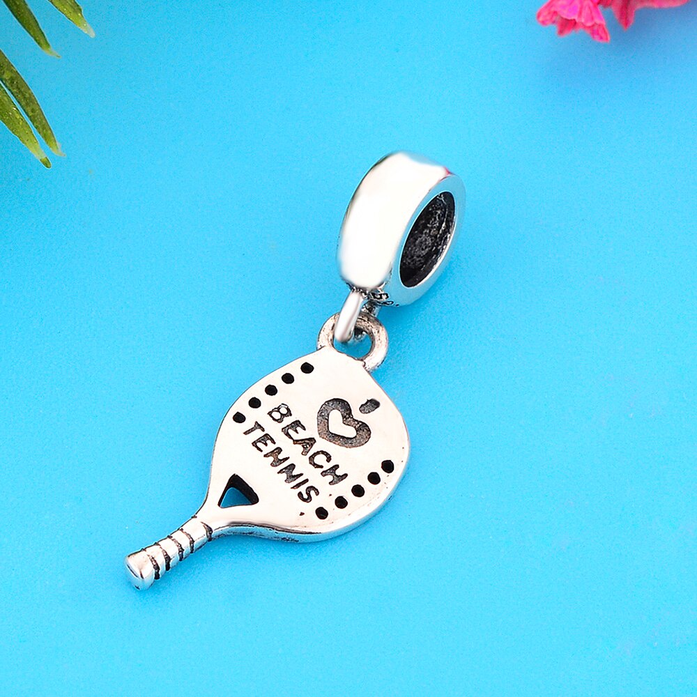 Fc jewelry passendes original-charm-armband mit 925 sterlingsilber-perlen in form eines tennisschlägers mit liebesmotiven, geeignet für damen.