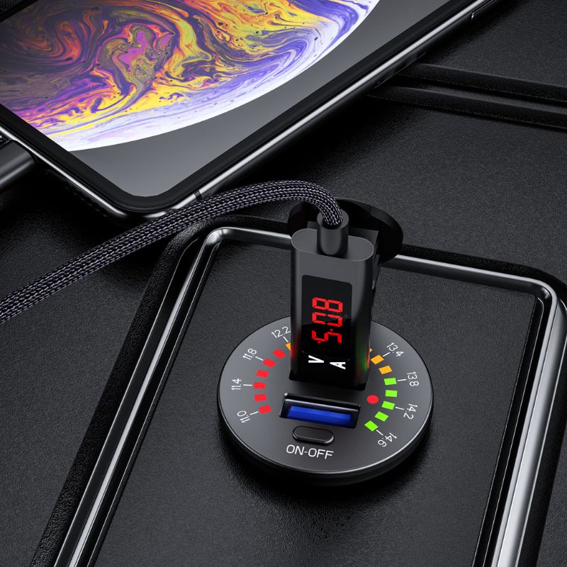 12V Quick Charge 3.0 USB SUV Car Charger Waterproof 18W Type C PD Outlet Fast Charger with LED Voltmeter ON OFF Power Switch