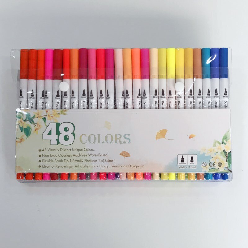 24/36/48/60/80/100 stk farver kunstmarkører fin liner dobbelt tip børste markør pen sæt til voksen tegning kalligrafi: 48 farver