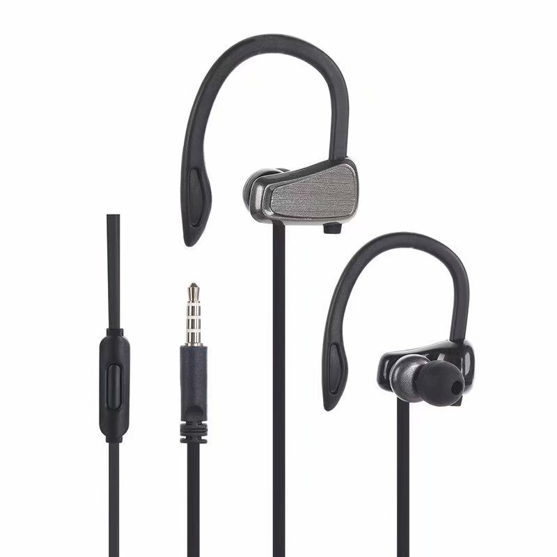 Wired Earphone Ear Hook Metal Music 3.5 Headset Heavy Bass Stereo Sound Microphone for Smartphone Accessories: Black