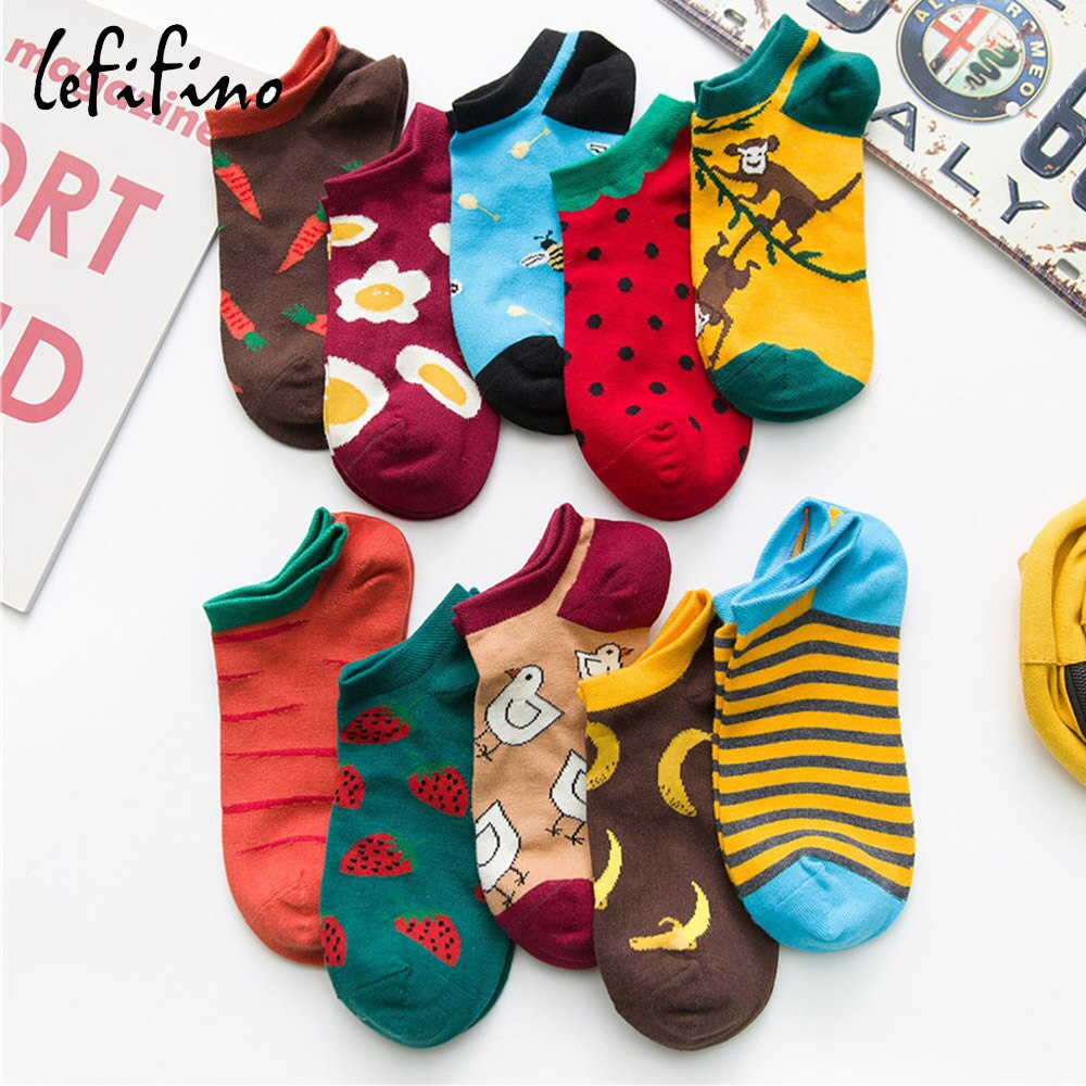Calcetines de algodón de verano con dibujos de plátanos y frutas, calcetines de tobillo para mujeres, de corte bajo calcetines divertidos de animales, calcetines invisibles para chicas lindas felices