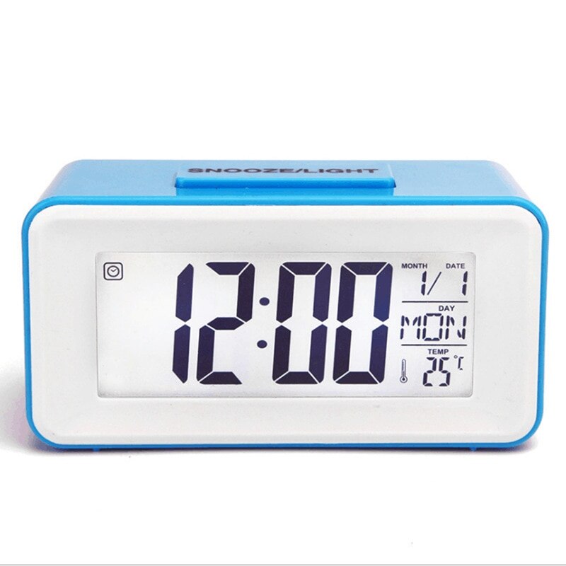 Horloge numérique de bureau rétro-éclairé 12/24 H, contrôle du son, 8 sonneries d&#39;alarme pour chambres d&#39;enfants, horloge électronique simple: blue