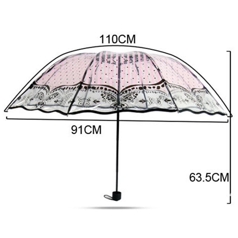 Paraply regn kvinder gennemsigtig solrig og regnfuld paraply parasol tykkere tre-foldet reklame paraply
