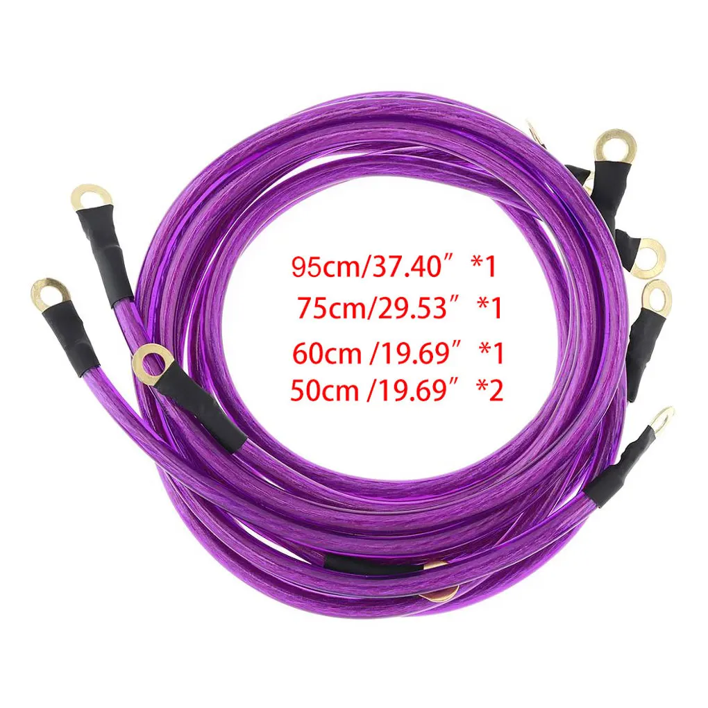 Universal Car Earth Ground Cables 5 Point Grounding Wire Kit High Performance Improve Power Auto Grounding Wire Cable Kit Parts: Lavender