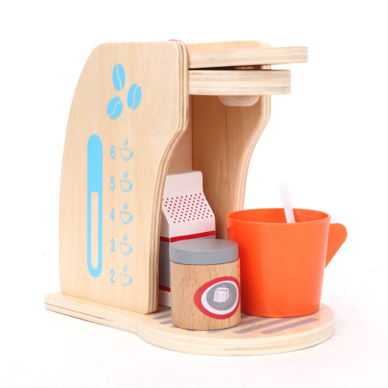 Kitchen Toys Imitated Chef Pretend Cooking Food Play Dinnerware Set Safe Cute Children Girl Wooden Educational Toy Game: coffee wooden