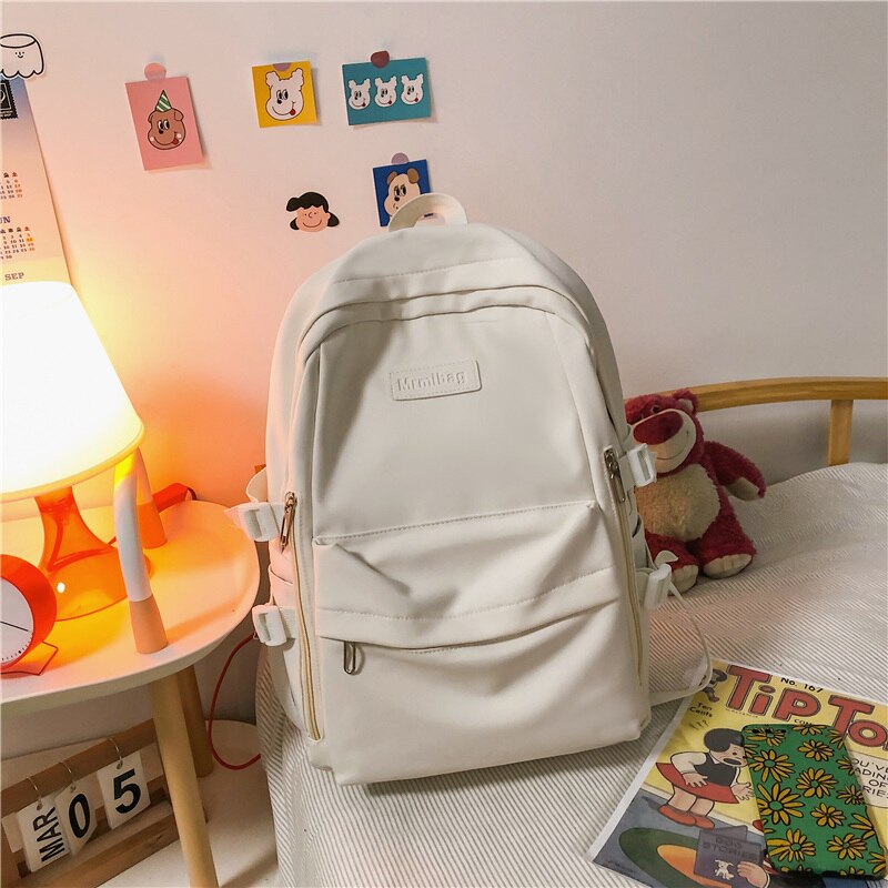 Wasserdichter nylon-rucksack für damen mit mehreren fächern, ideal als schülerrucksack, reisetasche, büchertasche oder schulrucksack für teenager, mädchen und jungen.: Mit anhänger / Weiß