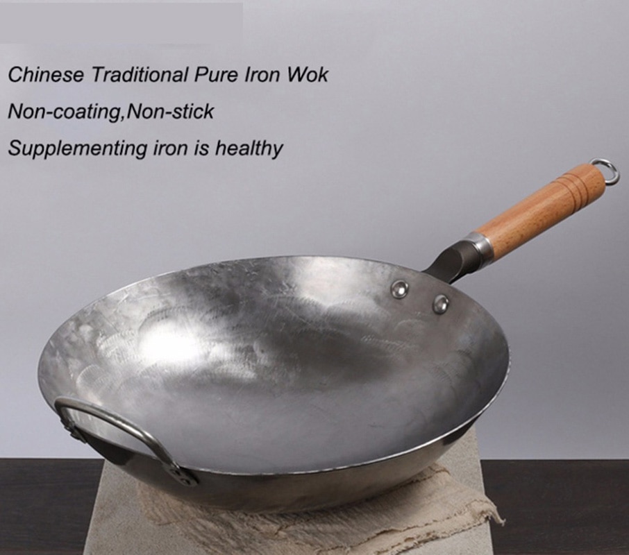 Traditionele Chinese Ijzeren Wok Handgemaakte Grote Koolstofstaal Wok Non-stick Wok Gasfornuis Pan Keuken Fornuis