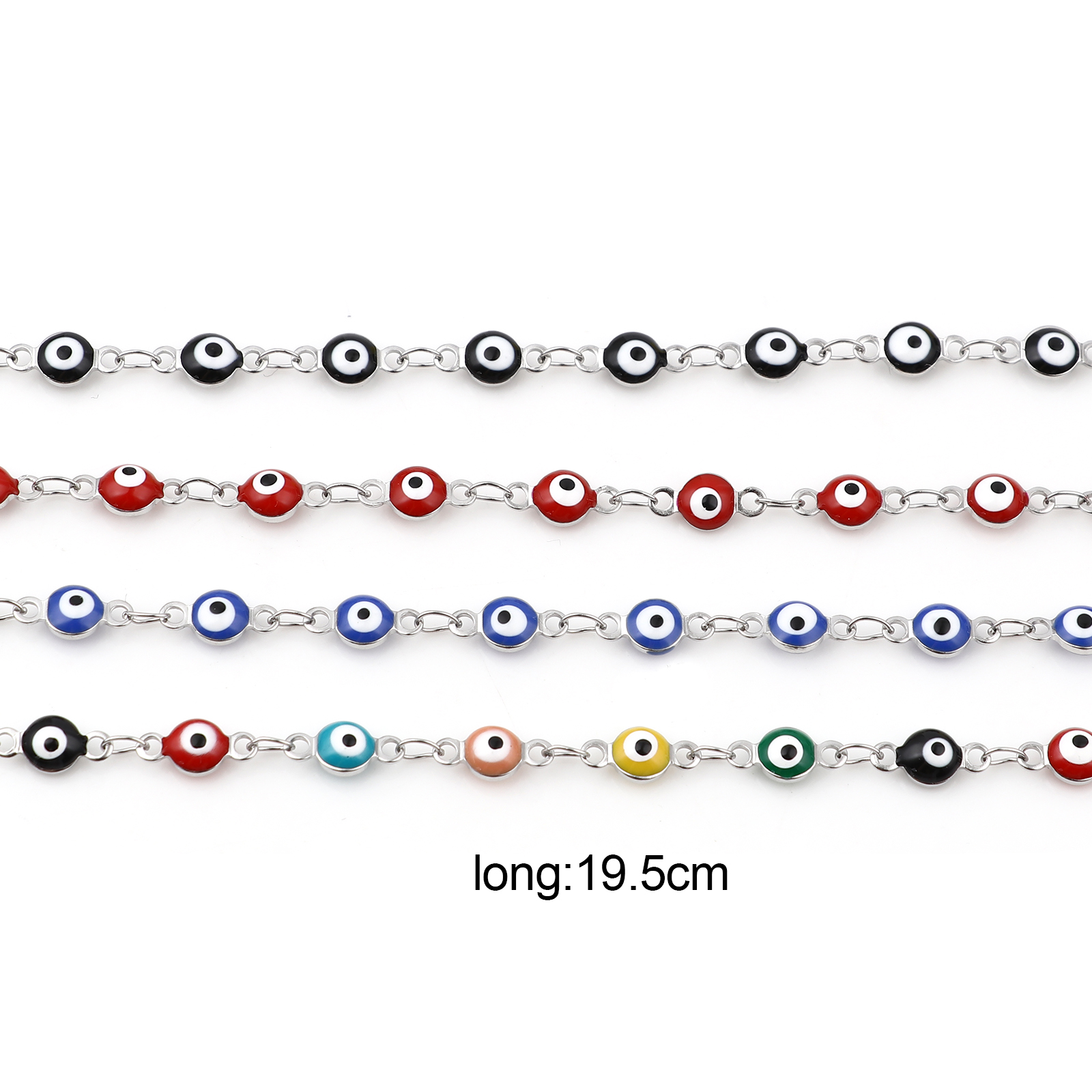 Rvs Armbanden Ronde Evil Eye Emaille Sieraden Zilver Kleur Hand Turkse Sieraden Bangle Boho Vrouwen Armband 19.5Cm Lange