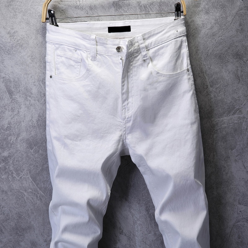 Skinny jeans heren effen witte heren jeans merk stretch casual heren mode denim broek casual yong boy studenten broeken