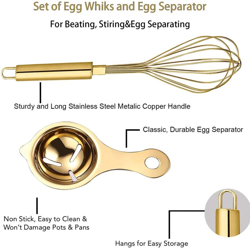 2Pack Gold Keuken Garde En Ei Separator Set, food Grade Rvs Eiklopper En Eigeel Goud Separator Voor Koken