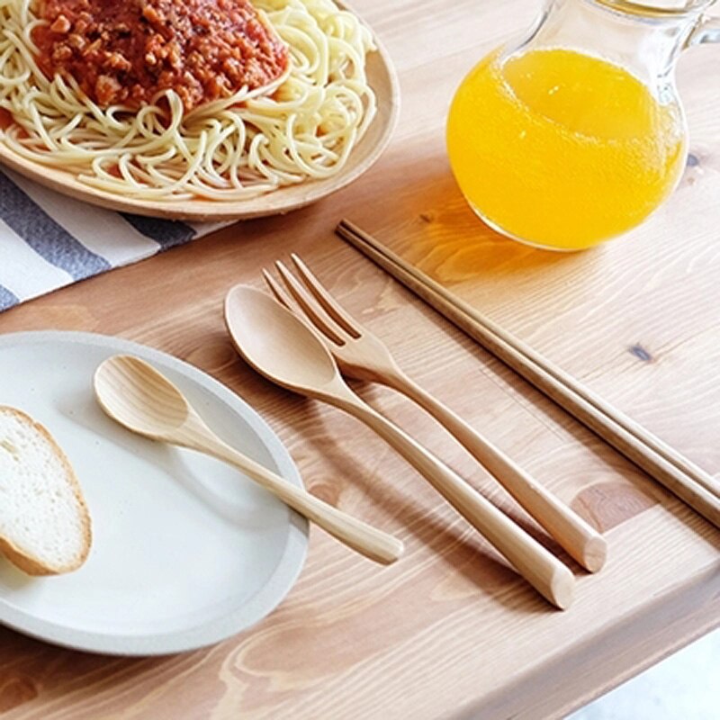 Natuurlijke Hout Serviesje Handgemaakte Salade Diner Vork Desert Theelepel Houten Bestek Set Voor Kinderen Keuken Picknick Servies