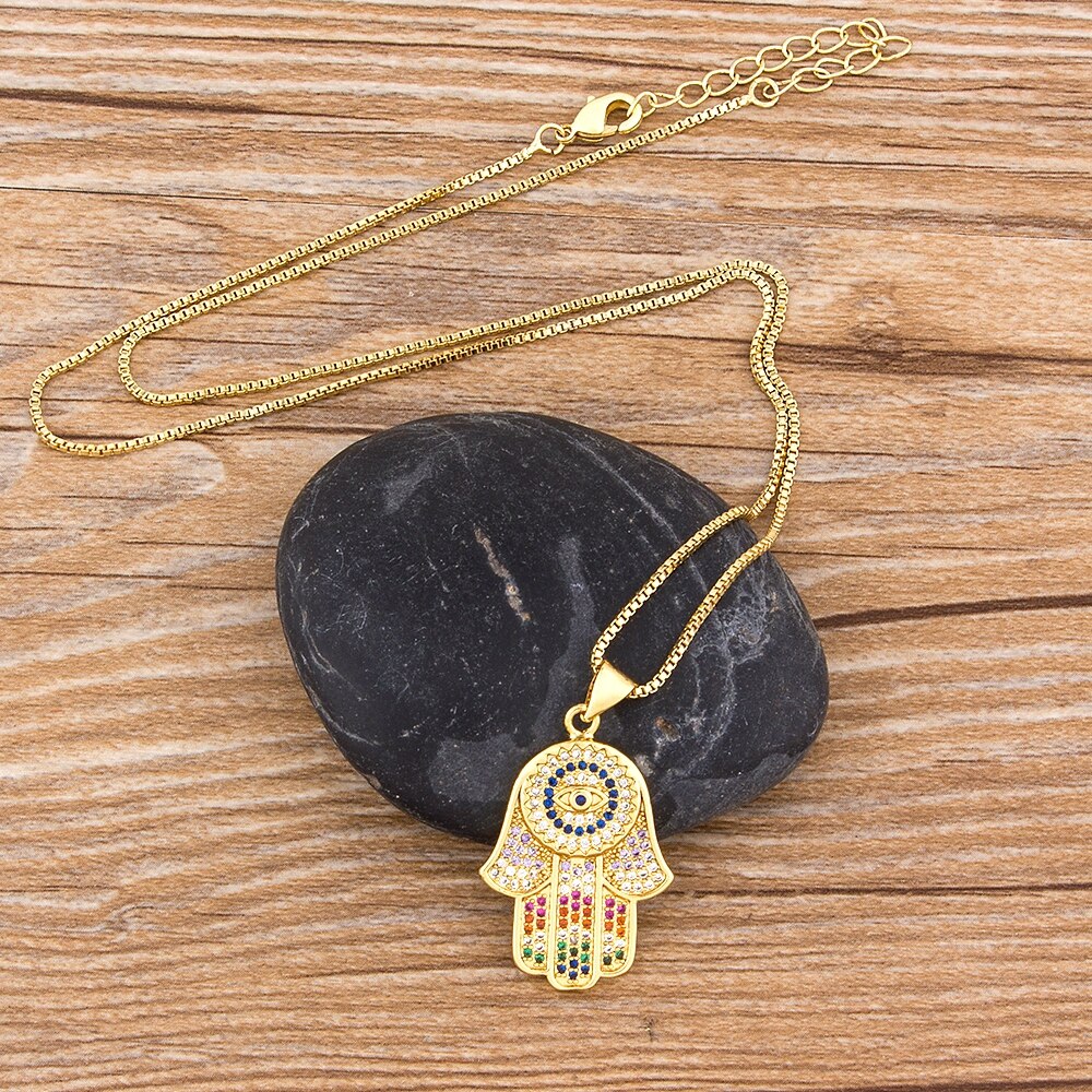 Hamsa Evil Eye Necklace For Women Collares Colorful Palm Fatima Necklace Best Party Birthday Jewelry