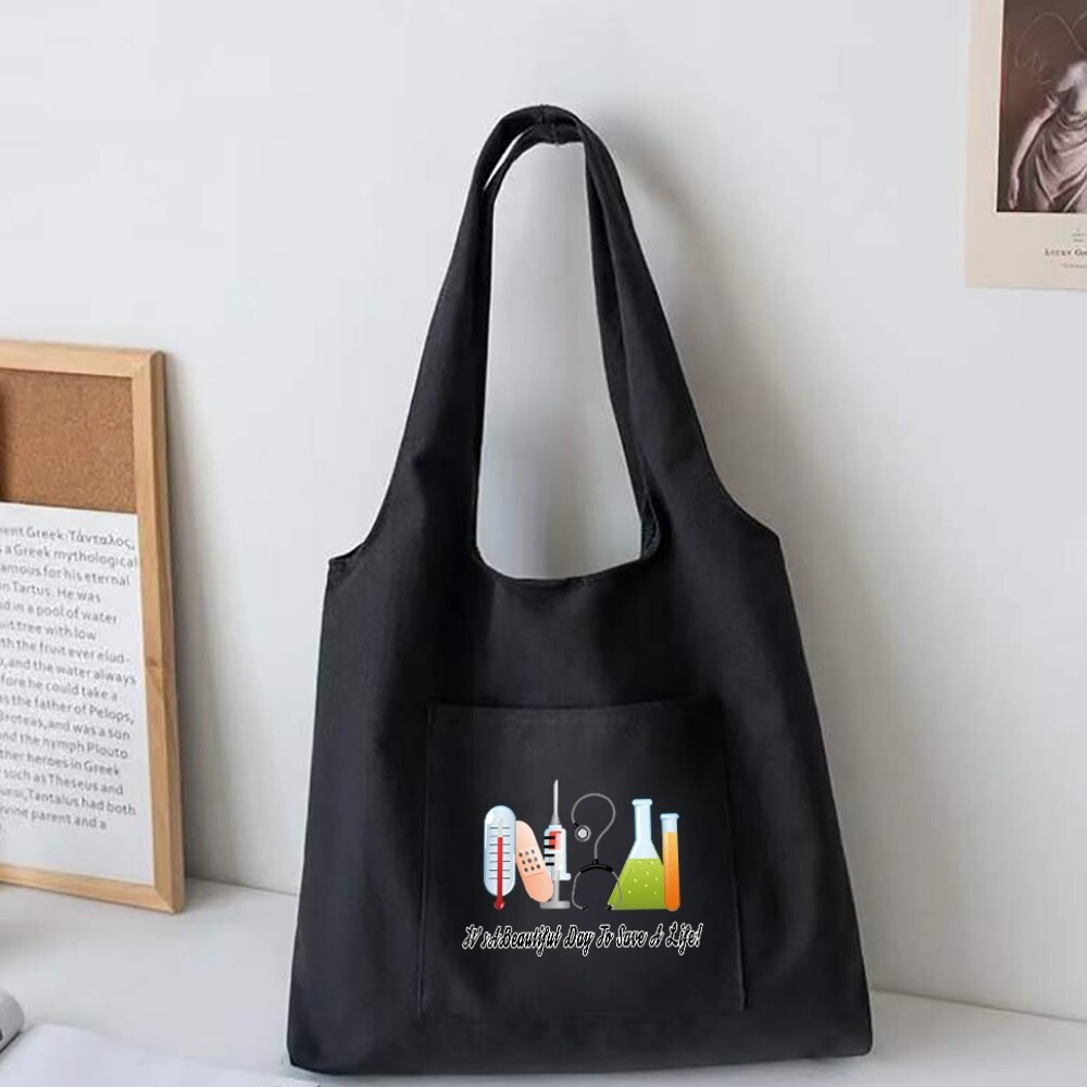 Ladies Shopping Tote Bag Reusable Shopper Organizer Casual Canvas Large Capacity Foldable Nurse Printed Shoulder Bag Handbag: 5Nurse009