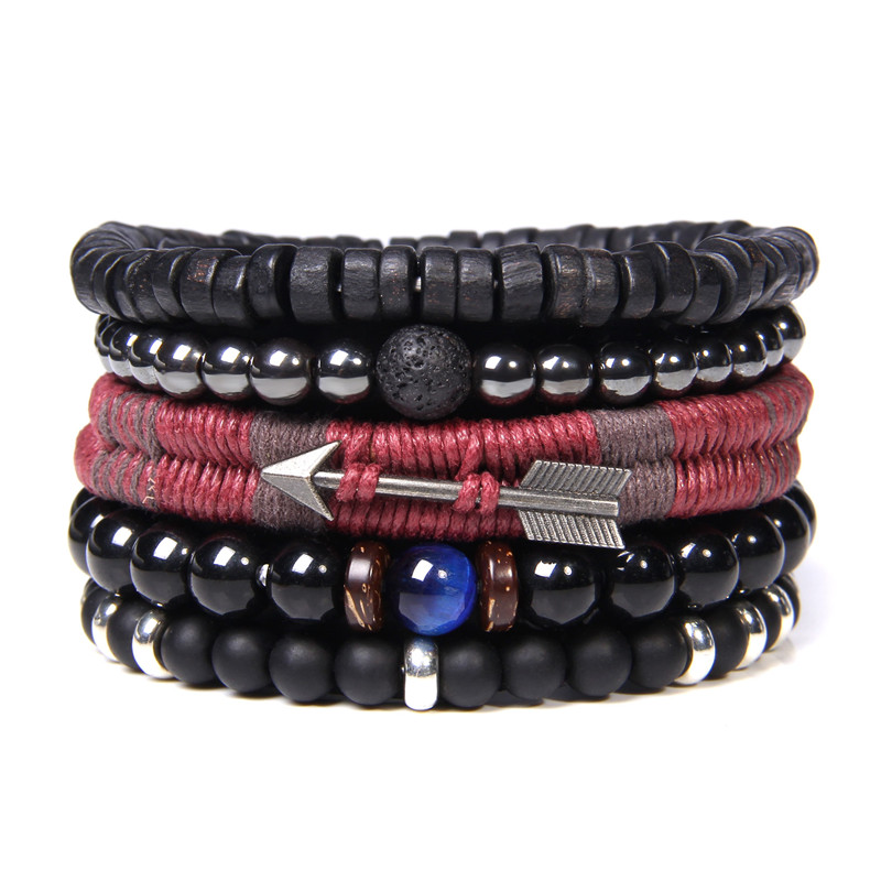 Pulsera de cuentas de madera multicapa para hombre, pulsera de cuerda de cuero marrón Vintage hecha a mano, pulseras nuevas étnicas, brazalete, de joyería 2024