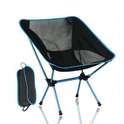 Sammenklappelig campingstol fiskeri bbq vandring ultra lys stol udendørs værktøjer stærk høj belastning 150kg strand picnic sæde foldestol: Himmelblå