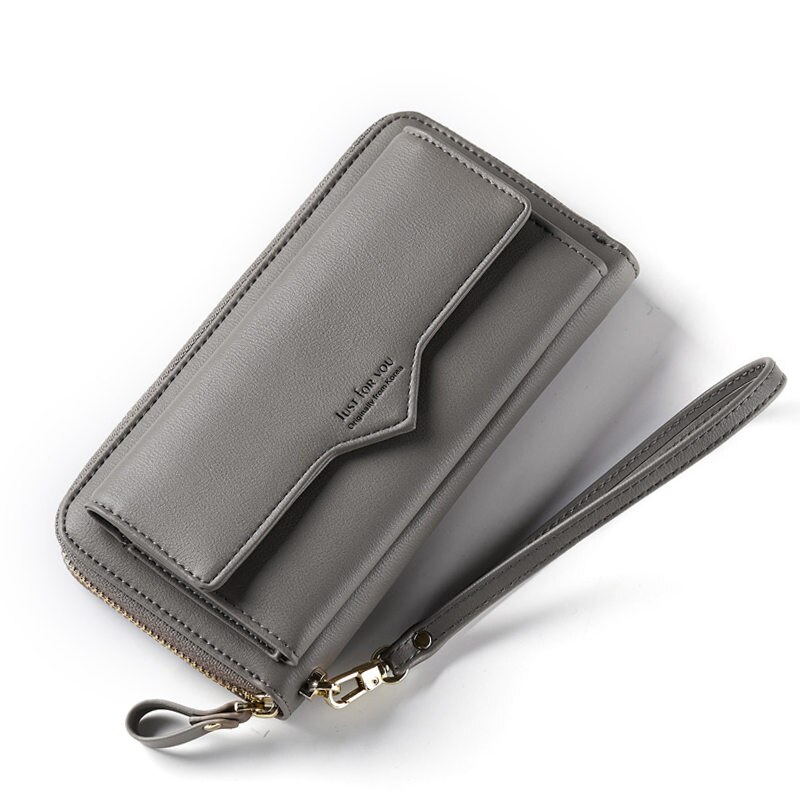 Brand Large Capacity Women Wallet Clutch Cell Phone Pocket Card Holder Long Wallets Female Wristband Ladies Handbag Purse: Gray