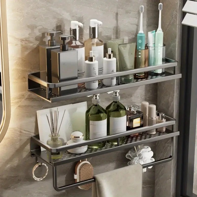 Estante para baño, organizador de almacenamiento de maquillaje, estante para champú de aleación de aluminio, estante ducha, accesorios de baño, estante de pared sin taladro repisa pared baño estanterías de baño