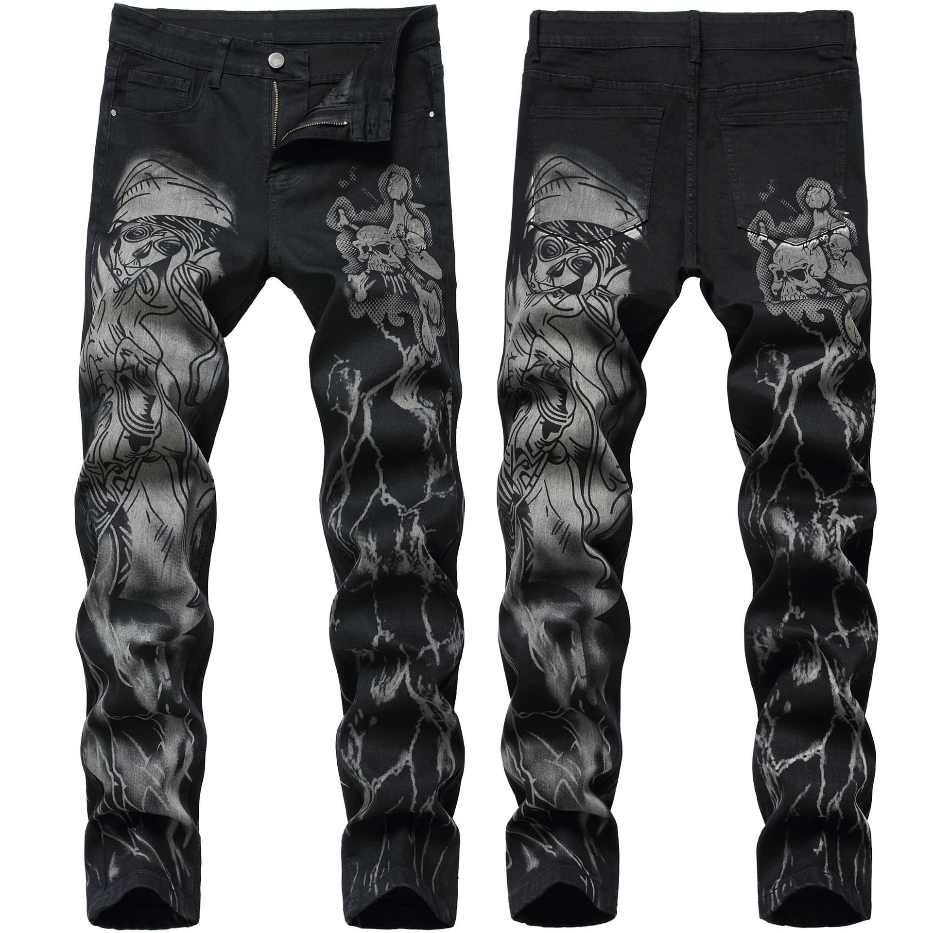 Style Printed Jeans Men&#39;s Micro-elastic Jeans Original Pattern Printed Men Pants Brand Male Slim Jeans: 32