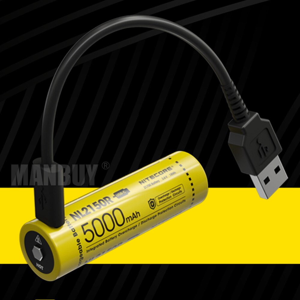 NITECORE NL2150R 21700 5000mAh 3.6V Protected Lithium Ion (Li-ion) Button Top Rechargeable Battery Built-In USB-C Charging Port