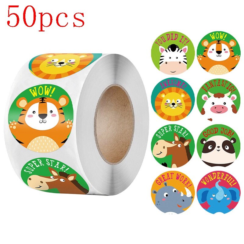 50-500pcs 1inch round good job cute animal teacher reward deco stickers korean logo stickers scrapbook paper Fridge stickers: HY2022-12-50pcs
